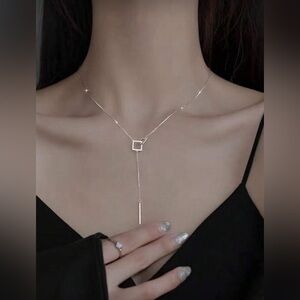Silver Plated Stainless Steel Geometric Lariat Necklace Minimalist Drop Necklace